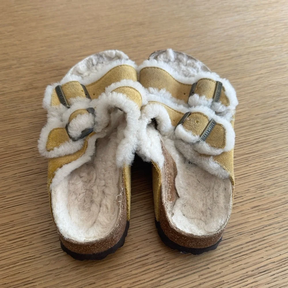Birkenstock Ochre Shearling Sandals, size 37